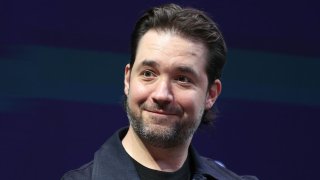 Alexis Ohanian, Principal Owner, Angel City Football Club & Los Angeles Golf Club, looks on during a conversation with Olympic sprinter Gabby Thomas during the Business of Women Sport Summit presented by Deep Blue Sports and Axios at Chelsea Factory on April 23, 2024 in New York City.