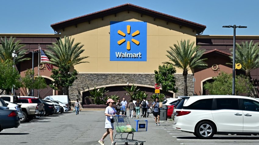 People shop at a Walmart in Rosemead, California, on April 11, 2025. 