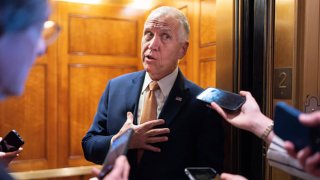Sen. Thom Tillis, R-N.C., speaks to reporters as he leaves the Senate floor in the U.S. Capitol on Thursday, March 13, 2025.