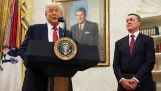 U.S. President Donald Trump speaks during a swearing-in ceremony for the new U.S. ambassador to China, former U.S. Senator David Perdue, at the White House in Washington, D.C., U.S., May 7, 2025.