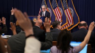 Federal Reserve Chair Jerome Powell speaks during a news conference following a Federal Open Market Committee meeting at the William McChesney Martin Jr. Federal Reserve Board Building on May 7, 2025 in Washington, DC.