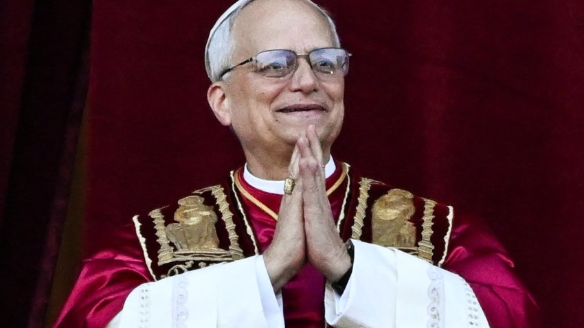Newly elected Pope Leo XIV, Cardinal Robert F. Prevost of the U.S., appears on the balcony of St. Peter’s Basilica at the Vatican, May 8, 2025.