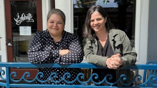 Kaia Matheny (left) and Nora Lamphiear (right), co-owners of Adrift Restaurant in Anacortes, Washington.