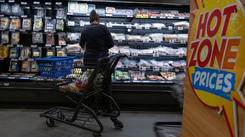 People shop at a grocery store in Brooklyn on May 13, 2025 in New York City.