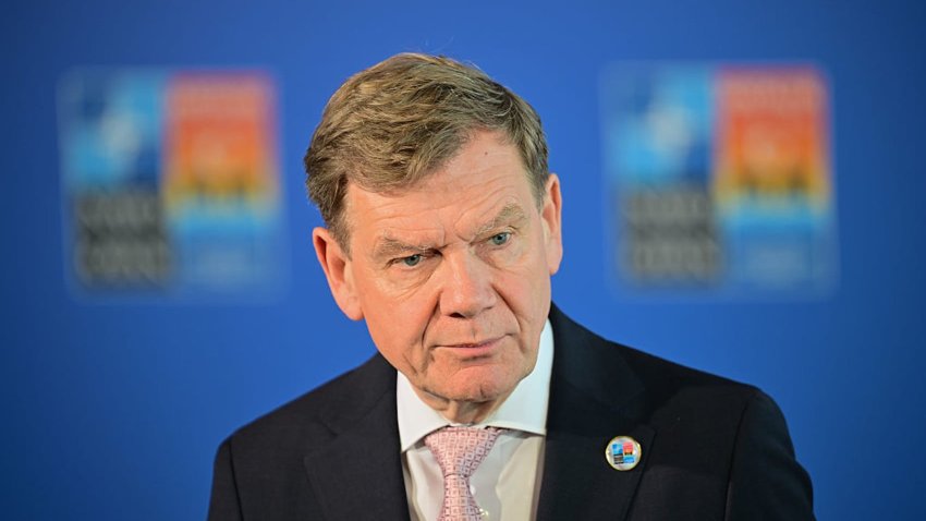 Johann Wadephul (CDU), Federal Foreign Minister, makes a statement during an informal meeting of NATO foreign ministers.