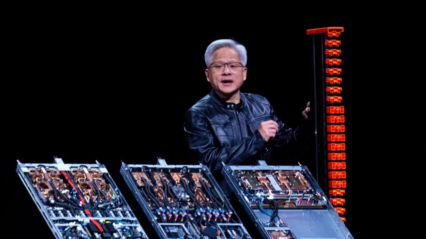 Jensen Huang, co-founder and chief executive officer of Nvidia Corp., speaks during the Computex conference in Taipei, Taiwan, on Monday, May 19, 2025.