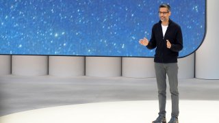 Sundar Pichai, CEO of Google, speaks at the Google I/O developer conference.