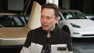 Elon Musk is interviewed on CNBC from the Tesla headquarters in Texas.