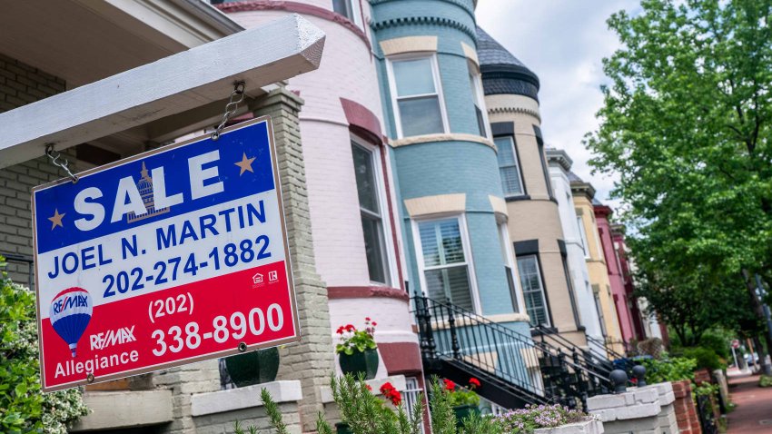 A “Sale” sign in front of a home in Washington, DC, US, on Thursday, May 8, 2025.