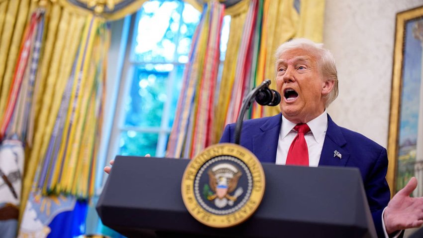 WASHINGTON, DC – MAY 28: U.S. President Donald Trump speaks during a swearing in ceremony for U.S. Attorney for Washington, D.C. Jeanine Pirro in the Oval Office of the White House on May 28, 2025 in Washington, DC. Trump has announced Pirro, a former Fox News personality, judge, prosecutor, and politician, after losing support in the Senate for his first choice, Ed Martin, over his views on the January 6, 2021 attack on the U.S. Capitol. (Photo by Andrew Harnik/Getty Images)