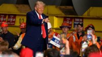 President Donald Trump speaks to supporters during a rally at the US Steel-Irvin Works on May 30, 2025 in West Mifflin, Pennsylvania.