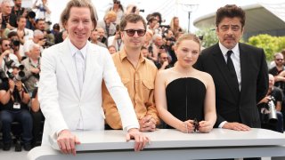 Director Wes Anderson, from left, Michael Cera, Mia Threapleton and Benicio del Toro pose for photographers at the photo call for the film ‘The Phoenician Scheme’ at the 78th international film festival, Cannes, southern France, Monday, May 19, 2025.