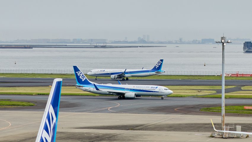 All Nippon Airways Co. (ANA) aircraft taxi at Haneda Airport in Tokyo, Japan, on Saturday, April 26, 2025. All Nippon Airways is scheduled to release its earnings figures on April 30.