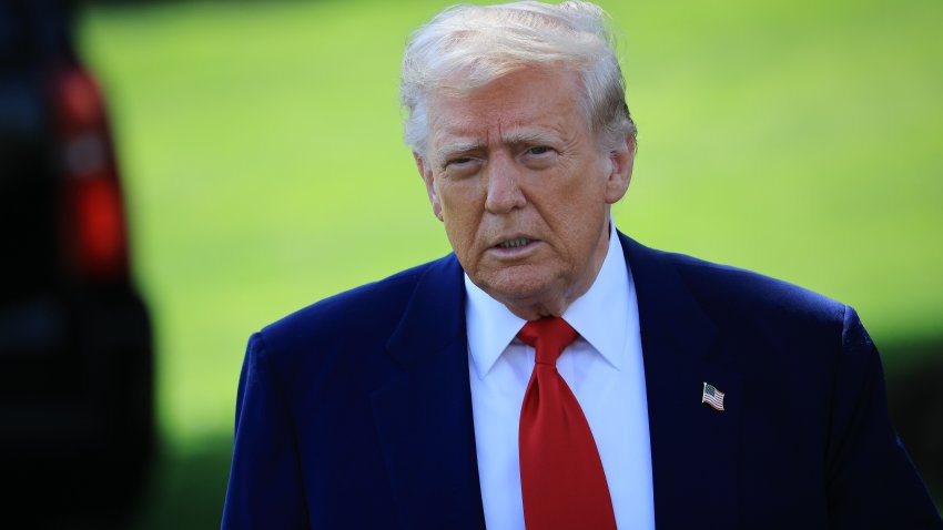 File.  U.S. President Donald Trump walks toward members of the media prior to answering questions before boarding Marine One on the South Lawn of the White House on April 29, 2025 in Washington, DC. Trump will travel to Michigan for a 100th Day in Office rally.