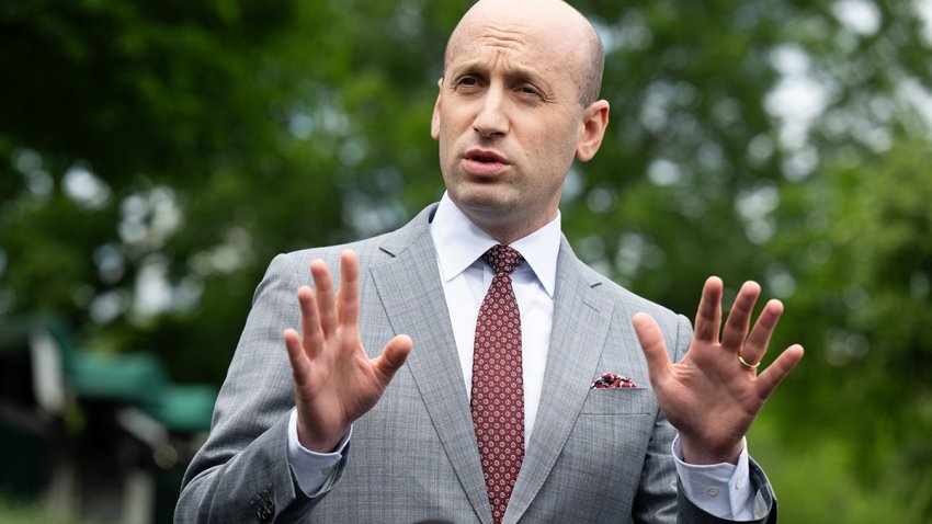 White House Deputy Chief of Staff Stephen Miller speaks with the media outside the White House on May 9, 2025.
