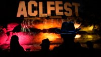 Clay Sale, of Fort Collins, Colorado, wears an light up cowboy hat at the Austin City Limits Music Festival in Zilker Park Saturday October 5, 2024.