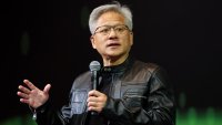 Jensen Huang, co-founder and CEO of Nvidia, speaks during a news conference in Taipei on May 21, 2025.