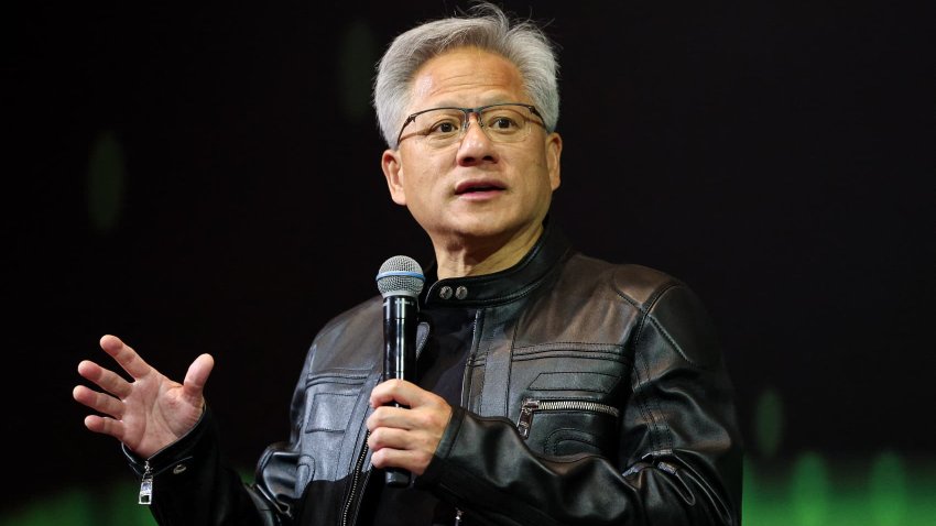 Jensen Huang, co-founder and CEO of Nvidia, speaks during a news conference in Taipei on May 21, 2025.