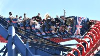 People ride on the Big One rollercoaster at Blackpool Pleasure Beach on July 31, 2020 in Blackpool, England.