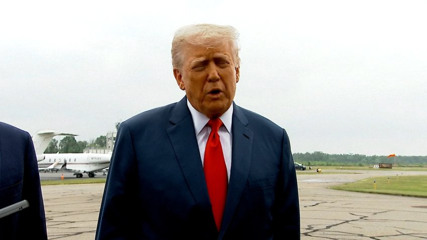 Donald Trump on tarmac in NJ airport