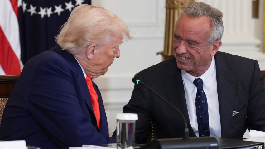 President Donald Trump, left, and Health and Human Services Secretary Robert F. Kennedy Jr. attend a Make America Healthy Again (MAHA) Commission Event in the East Room of the White House, Thursday, May 22, 2025, in Washington.