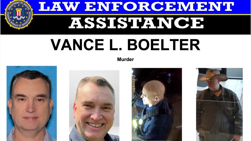This image provided by the FBI on Saturday, June 14, 2025, shows part of a poster with photos of Vance L. Boelter.