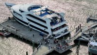 Nine people were taken to the hospital with injuries after a yacht hit a dock in the Hudson River on Saturday near 125th Street in New York, USA on June 21, 2025.