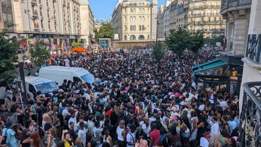 A large group of people partying at the Fete De La Musique in France on June 21.