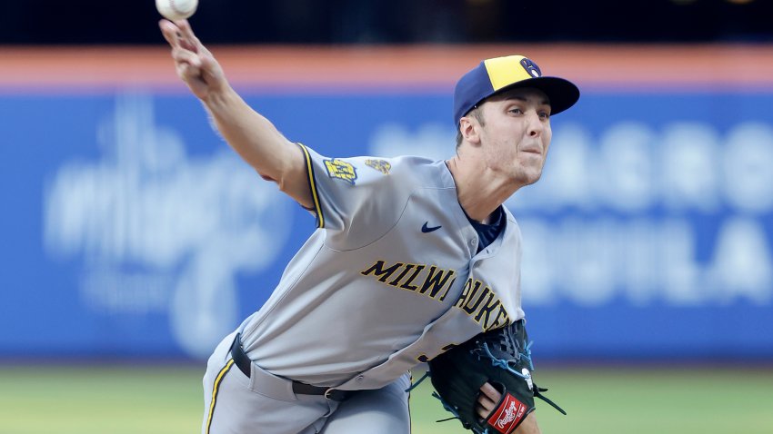 NEW YORK, NEW YORK – JULY 02: (NEW YORK DAILIES OUT)  Jacob Misiorowski #32 of the Milwaukee Brewers in action against the New York Mets at Citi Field on July 02, 2025 in New York City. The Mets defeated the Brewers 7-3. (Photo by Jim McIsaac/Getty Images)
