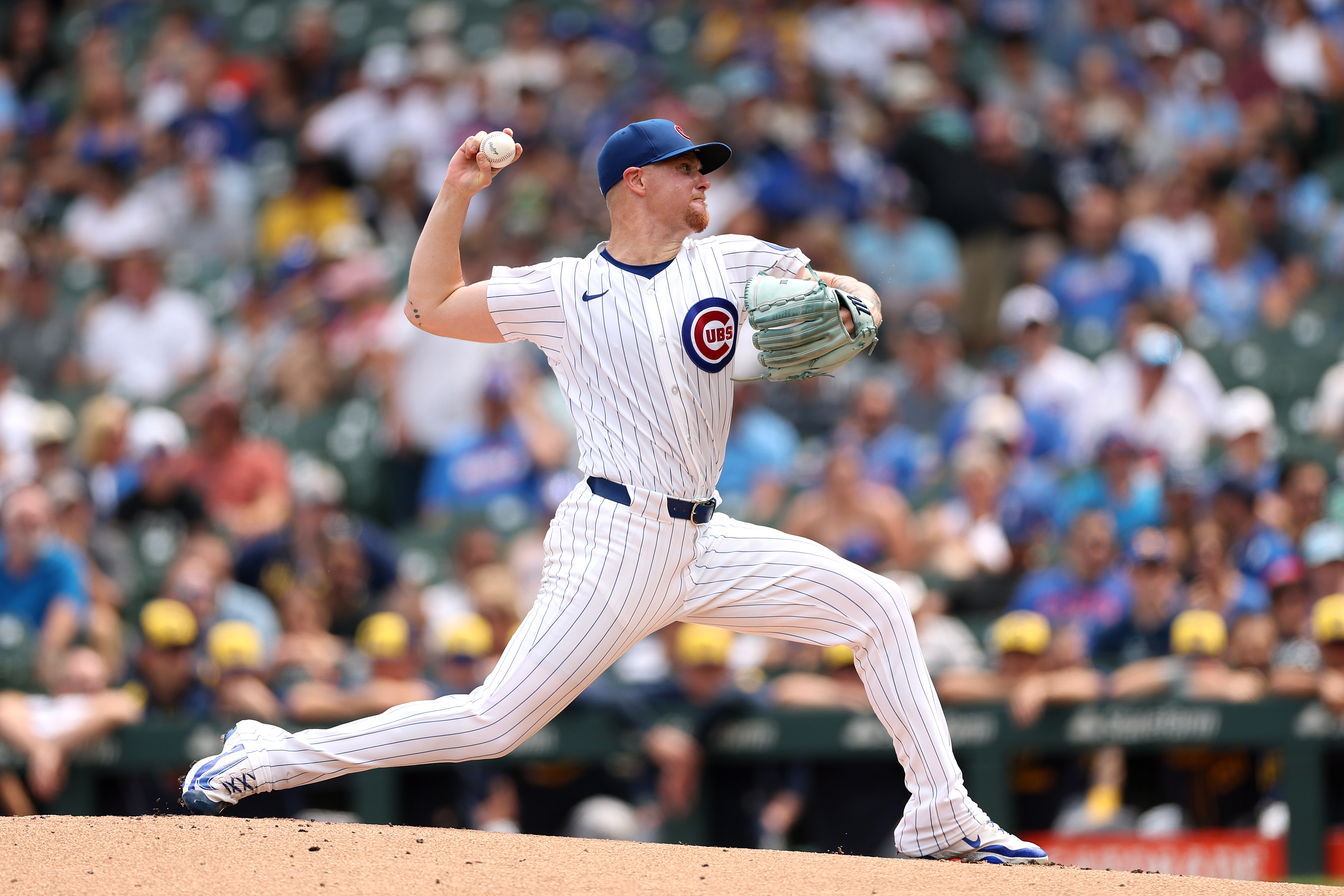CHICAGO, ILLINOIS – AUGUST 18: Cade Horton #22 of the Chicago Cubs pitches against the Milwaukee Brewers during the first inning in game one of a doubleheader at Wrigley Field on August 18, 2025 in Chicago, Illinois. (Photo by Luke Hales/Getty Images)