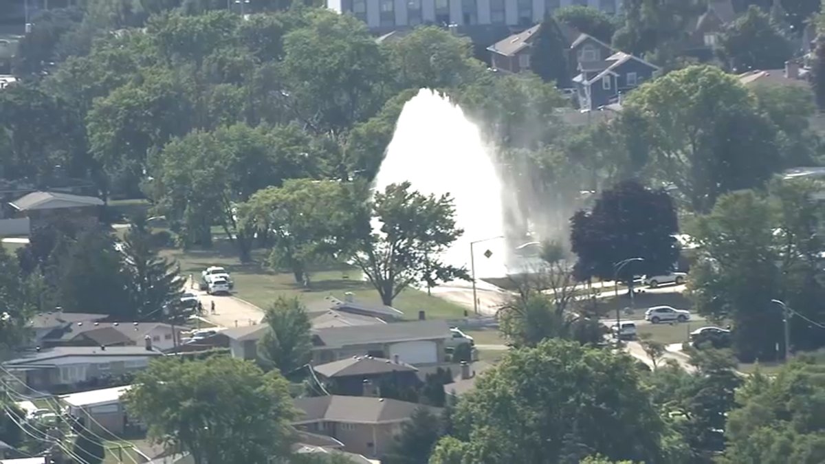 Video shows massive water main break unleash geyser in Norwood Park Township
