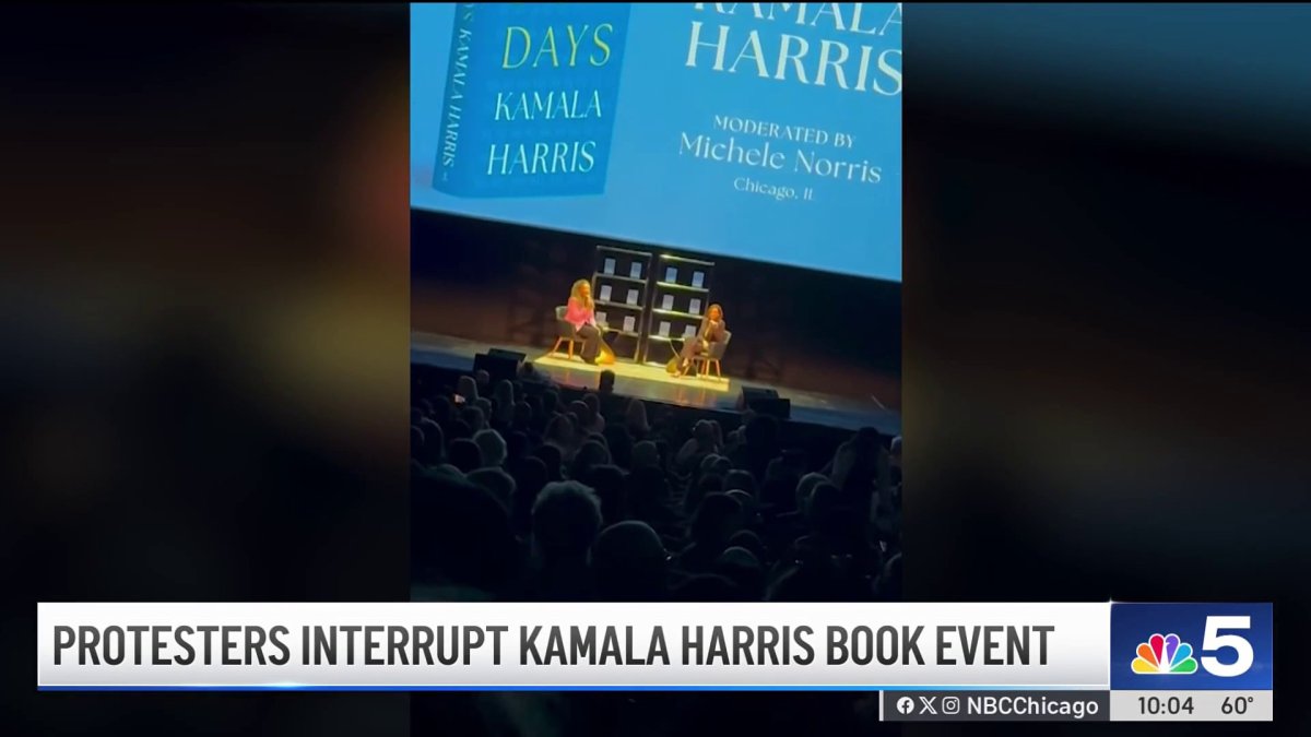 Protesters interrupt Kamala Harris’ book tour event in Chicago – NBC ...