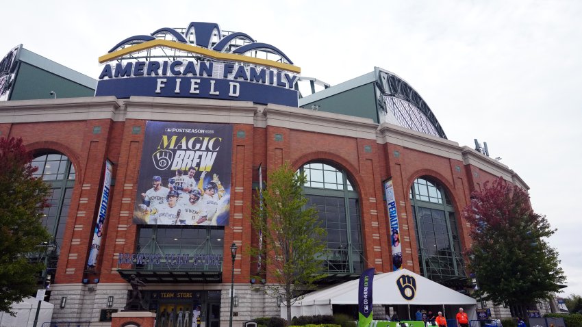 MILWAUKEE, WI – OCTOBER 06:  A general view of the exterior of American Family Field prior to Game Two of the National League Division Series presented by Booking.com between the Chicago Cubs and the Milwaukee Brewers on Monday, October 6, 2025 in Milwaukee, Wisconsin. (Photo by Mary DeCicco/MLB Photos via Getty Images)