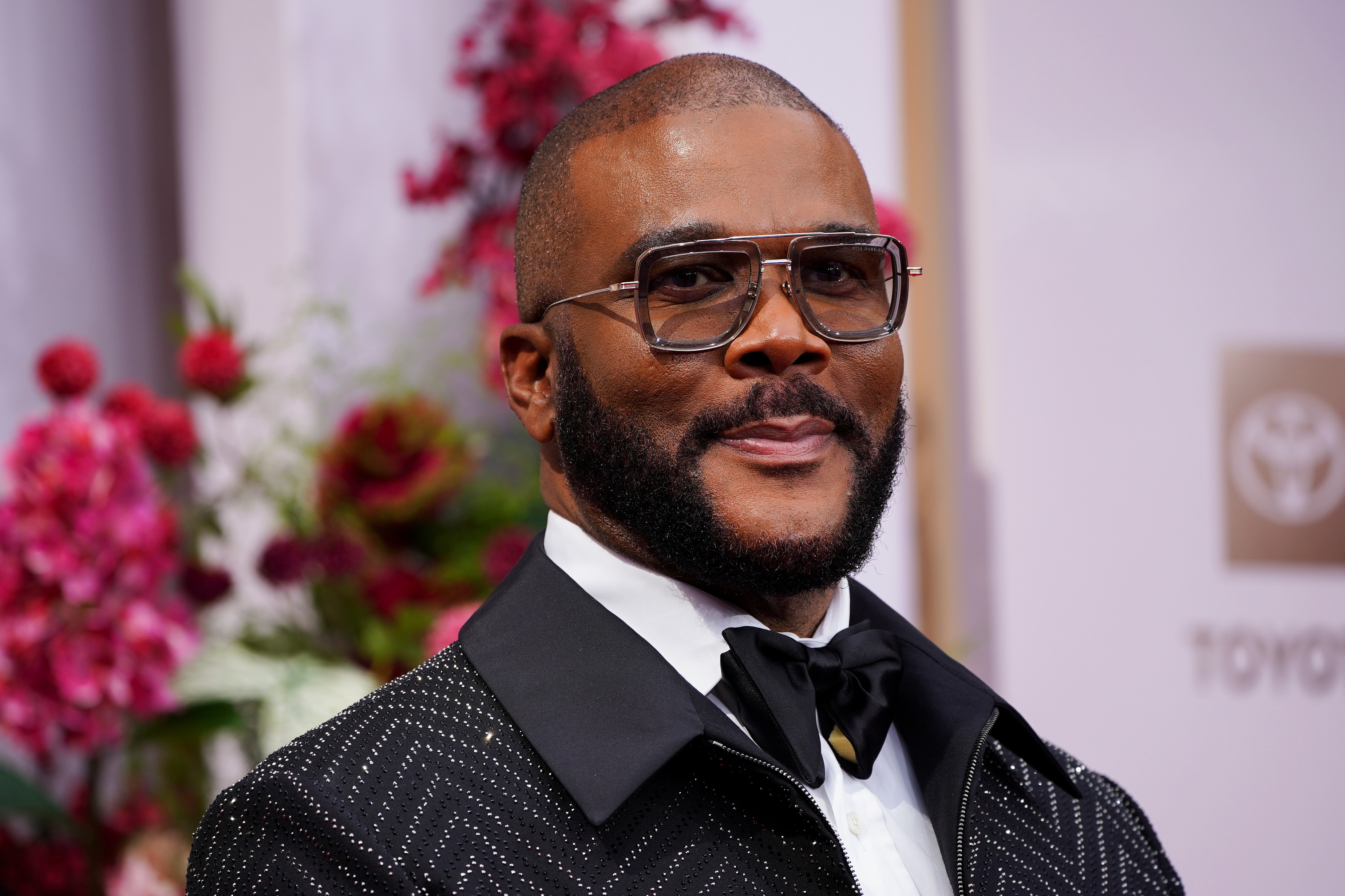Tyler Perry arrives at the BET Awards, June 9, 2025, at the Peacock Theater in Los Angeles.