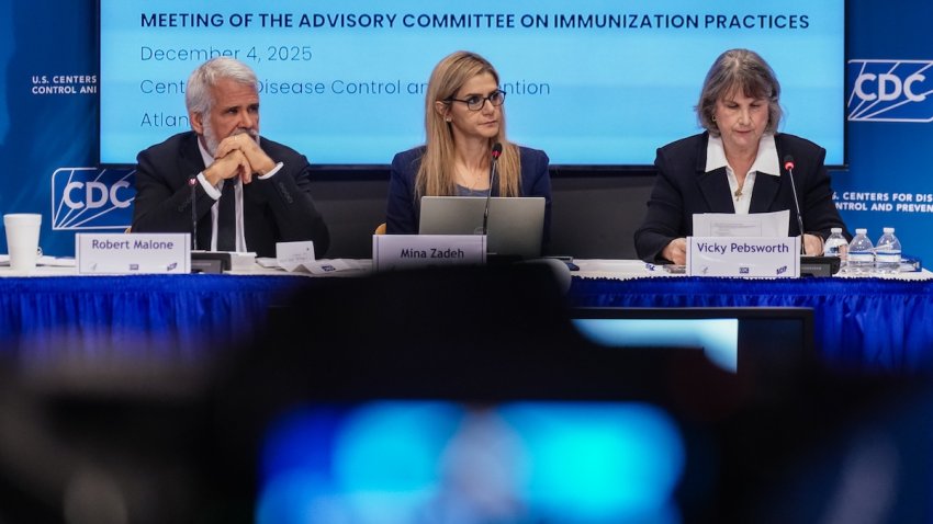 Members of the CDC Advisory Committee on Immunization Practices (ACIP) are seen during a meeting on December 4, 2025 in Atlanta, Georgia.