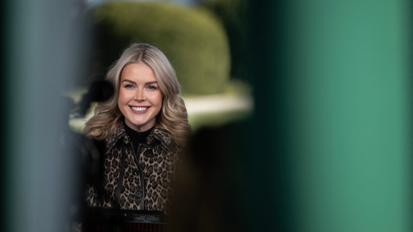 US White House Press Secretary Karoline Leavitt does a TV interview outside the White House in Washington, DC, on December 16, 2025.