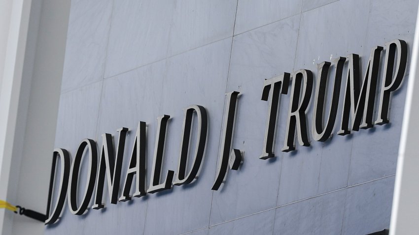 "Donald J. Trump" is seen after being added to the exterior of the John F. Kennedy Memorial Center for the Performing Arts
