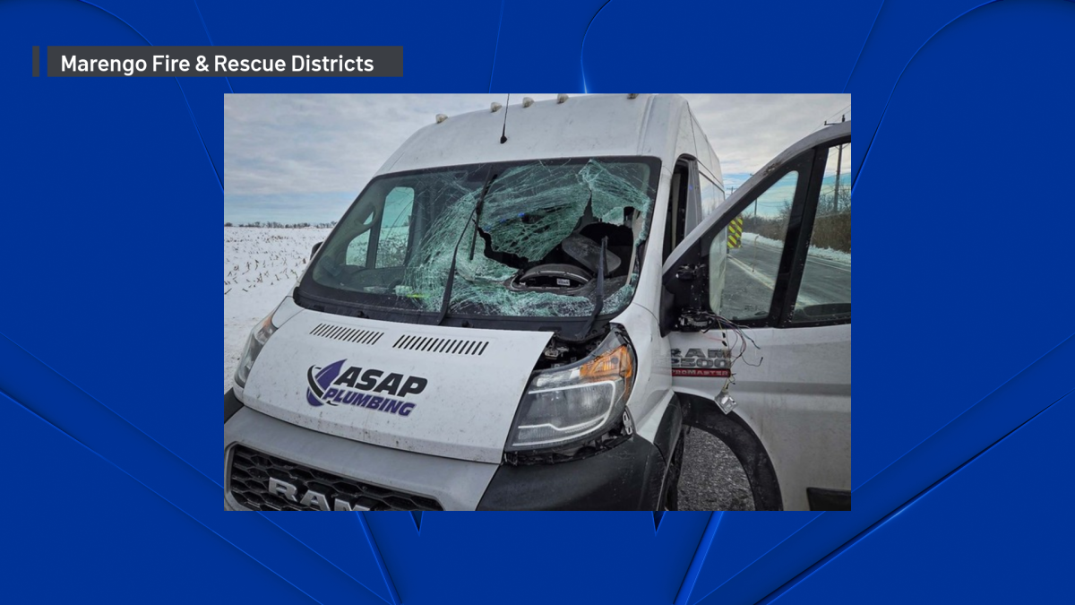 Driver injured after windshield smashed by falling ice chunk – NBC Chicago