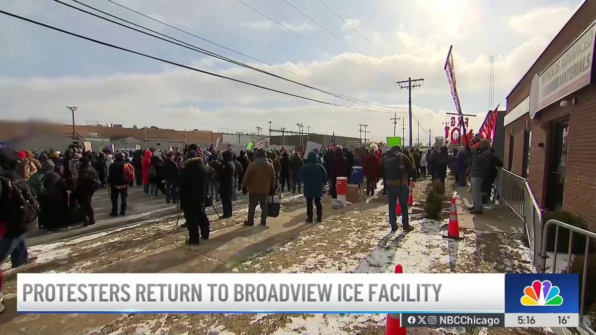 Protesters gather for mass demonstration at Broadview ICE facility ...