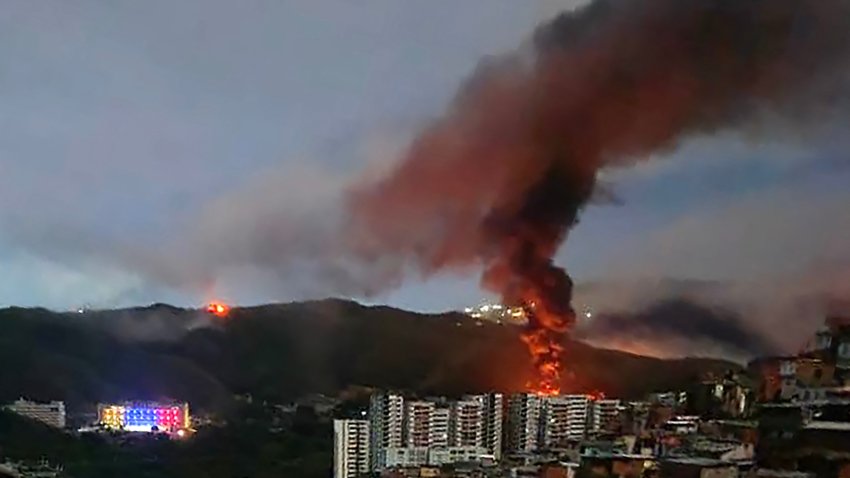 Fire at Fort Tiuna, Venezuela’s largest military complex, after a series of explosions in Caracas on Saturday.