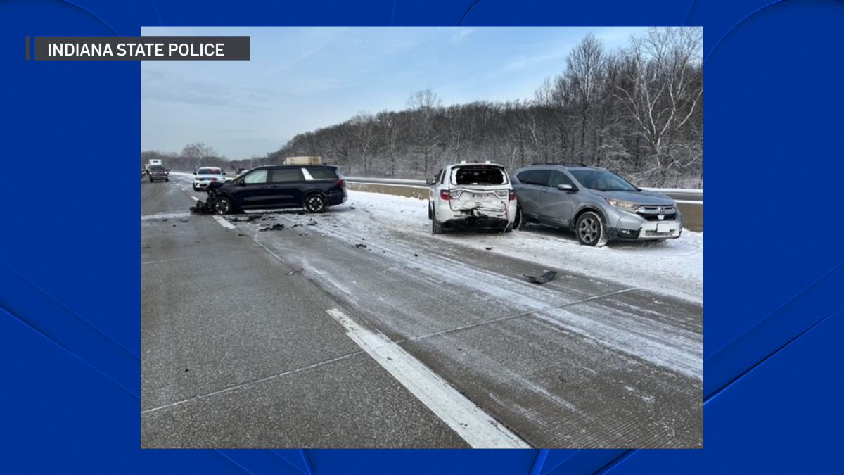 Driver using cruise control at 70 MPH on icy NW Indiana interstate hits trooper's car