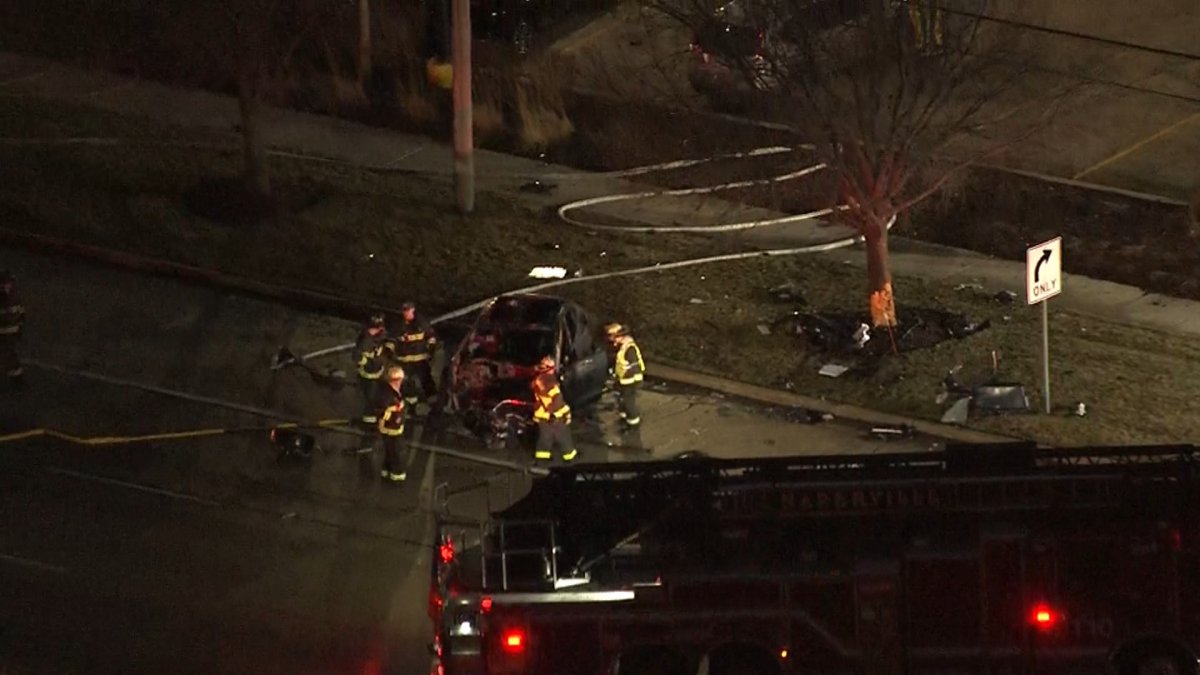 Route 59 in Naperville closed after Tesla crashes, bursts into flames