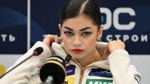 Russia's Adeliia Petrosian attends a press conference following the women's free skating event of the 2026 Russian Figure Skating Championships in Saint Petersburg on Dec. 20, 2025.