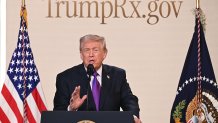 US President Donald Trump speaks to introduce the new TrumpRx website in the South Court Auditorium of the White House in Washington, DC, on February 5, 2026. The TrumpRx.gov website will serve as a central hub to help consumers find discounted prescription drugs by directing them to drugmakers' direct-to-consumer sites. (Photo by SAUL LOEB / AFP via Getty Images)