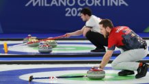 Luc Violette of Team United States reacts during Men's Round Robin between Team United States and Team Italy.