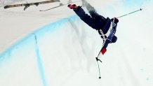 LIVIGNO, ITALY - FEBRUARY 20: Nick Goepper of Team United States crashes as he competes in the third run of the Men's Freeski Halfpipe Final on day fourteen of the Milano Cortina 2026 Winter Olympic games at Livigno Snow Park on February 20, 2026 in Livigno, Italy. (Photo by Patrick Smith/Getty Images)
