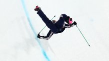 LIVIGNO, ITALY - FEBRUARY 20: Nick Goepper of Team United States crashes as he competes in the third run of the Men's Freeski Halfpipe Final on day fourteen of the Milano Cortina 2026 Winter Olympic games at Livigno Snow Park on February 20, 2026 in Livigno, Italy. (Photo by Patrick Smith/Getty Images)