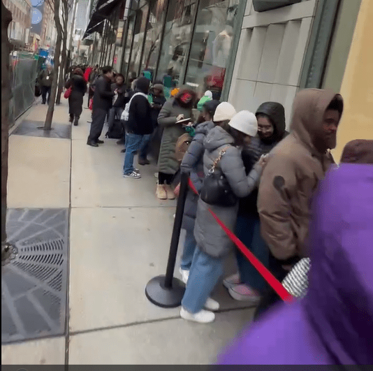 Long lines of shoppers wrap around the block on Michigan Avenue for new Uniqlo store