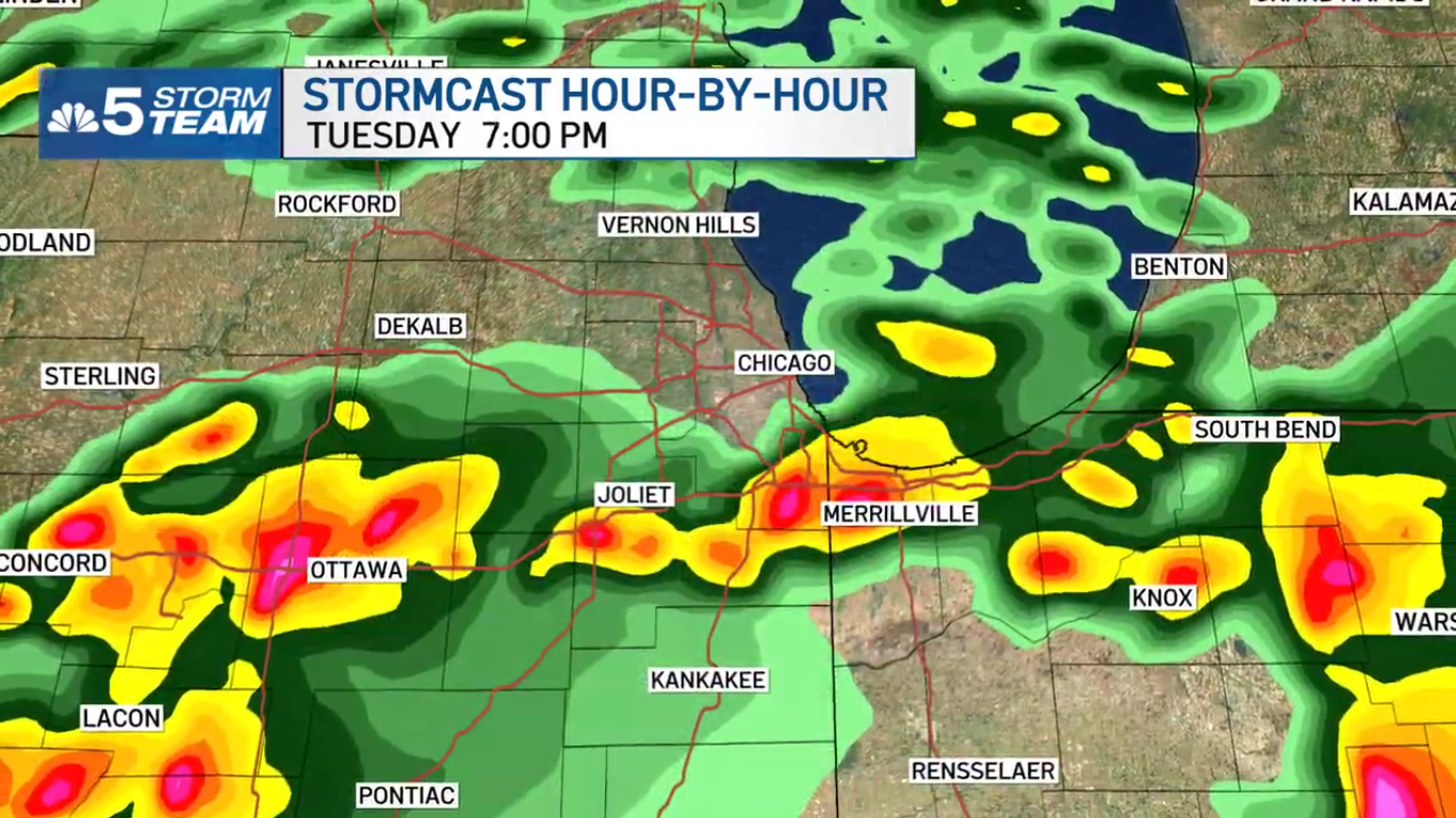 Here's an hour-by-hour look at the forecast with severe weather possible Tuesday