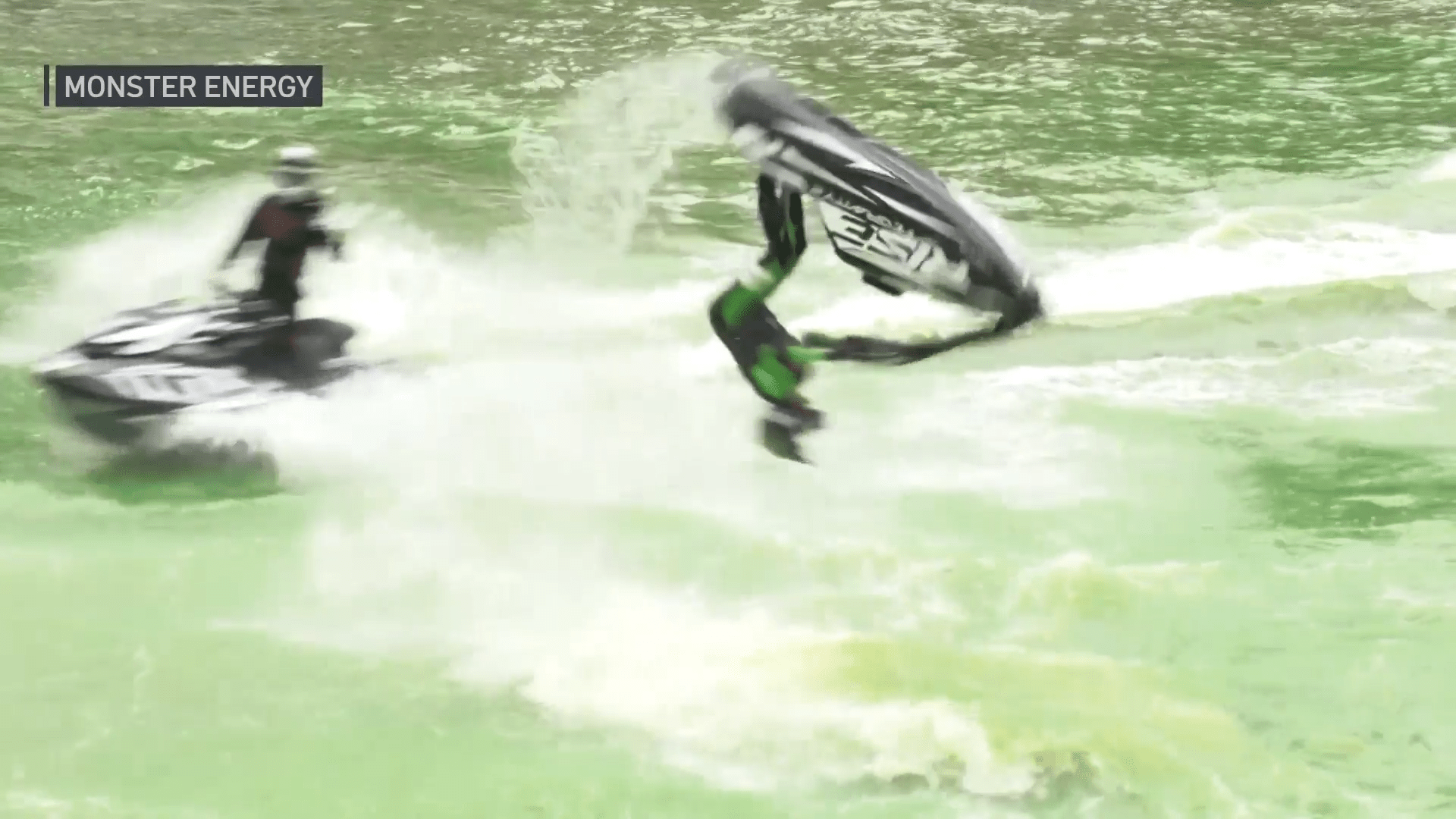 Watch Monster Energy's thrilling jet ski stunt show on the green Chicago River